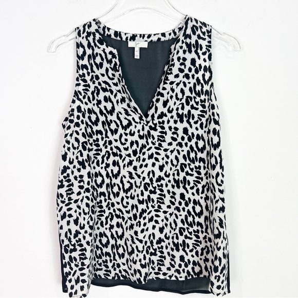 JOIE BLACK OFF-WHITE CHEETAH PRINT SLEEVELESS TANK TOP BLOUSE WOMENS SZ XS - Picture 1 of 5